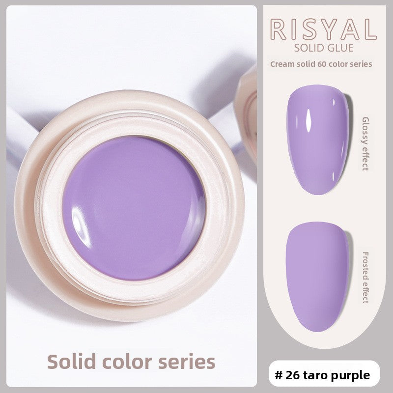 Solid nail polish gel, taro purple cream color (#26) in jar with swatch