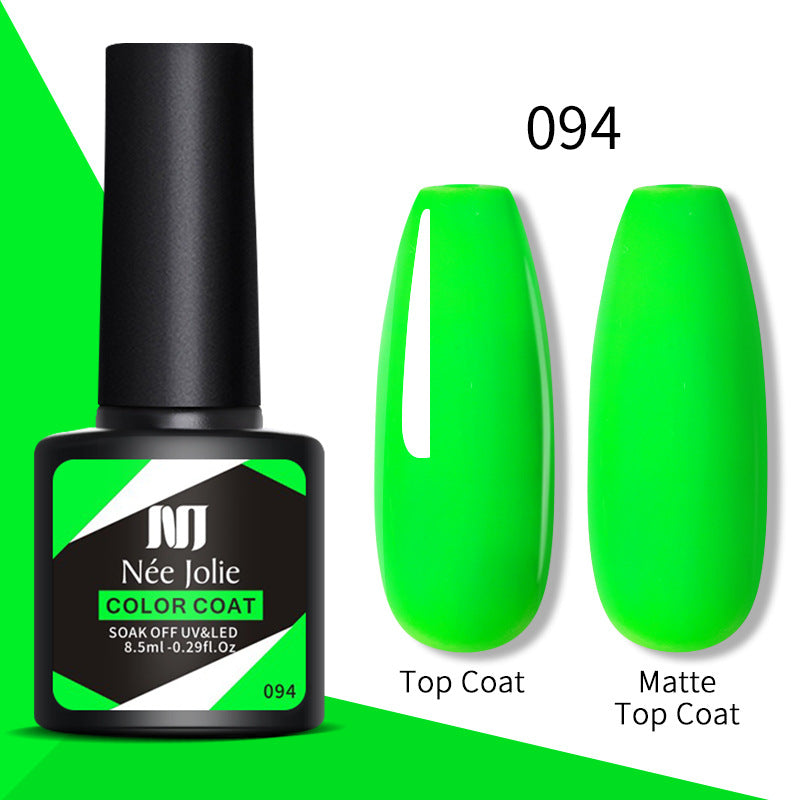 Gel nail polish set 094: bottle plus glossy top coat and matte top coat nail swatches