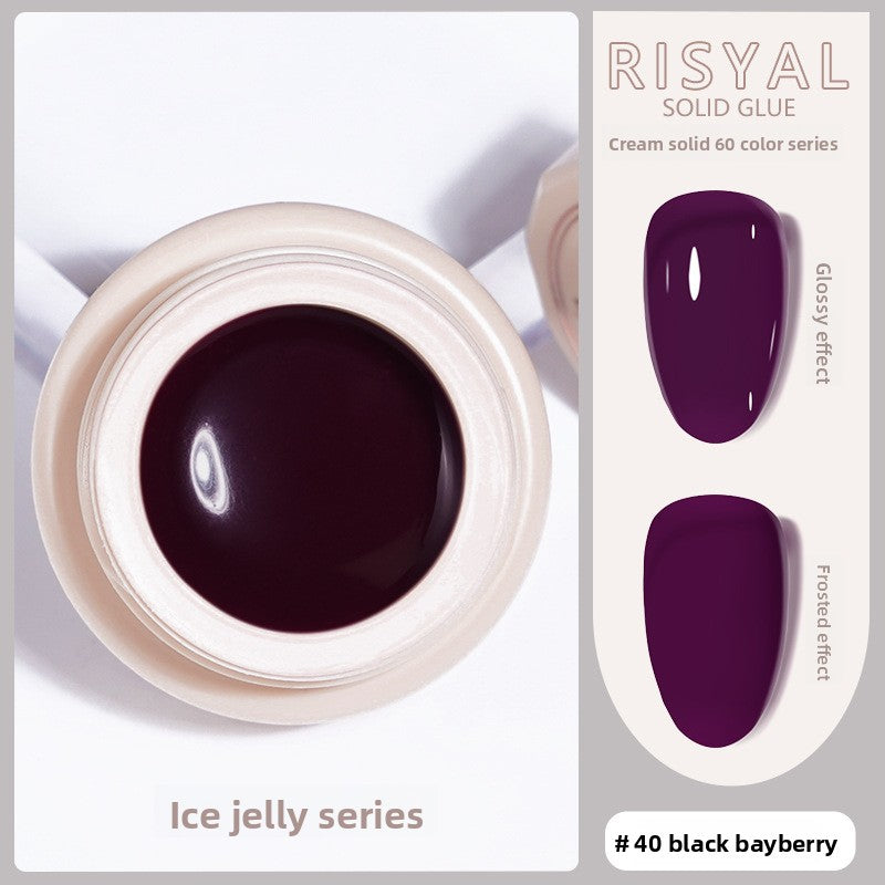 Ice-Clear solid nail polish glue, glossy finish black bayberry (#40) gel color