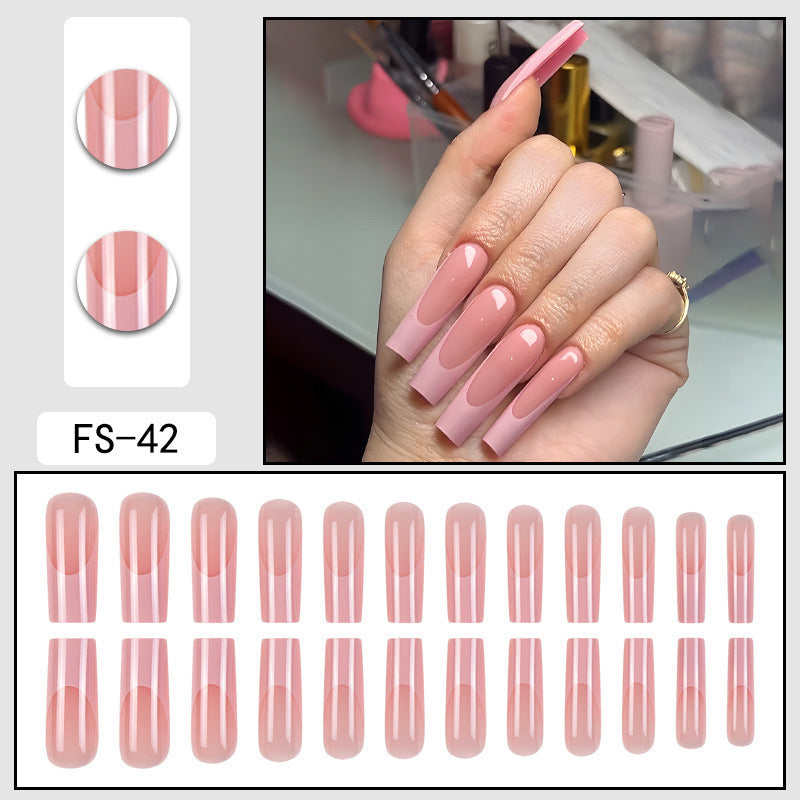 FS-42 reusable press-on nails, glossy light pink nude manicure tips set