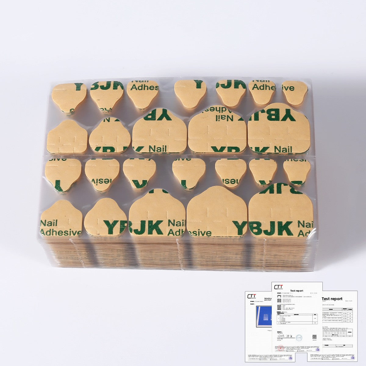 Nail adhesive jelly glue tabs tray, packaged with included instruction document