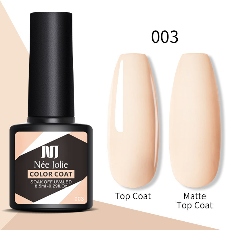 Color coat gel polish 003 with nude beige top coat and matte top coat swatches