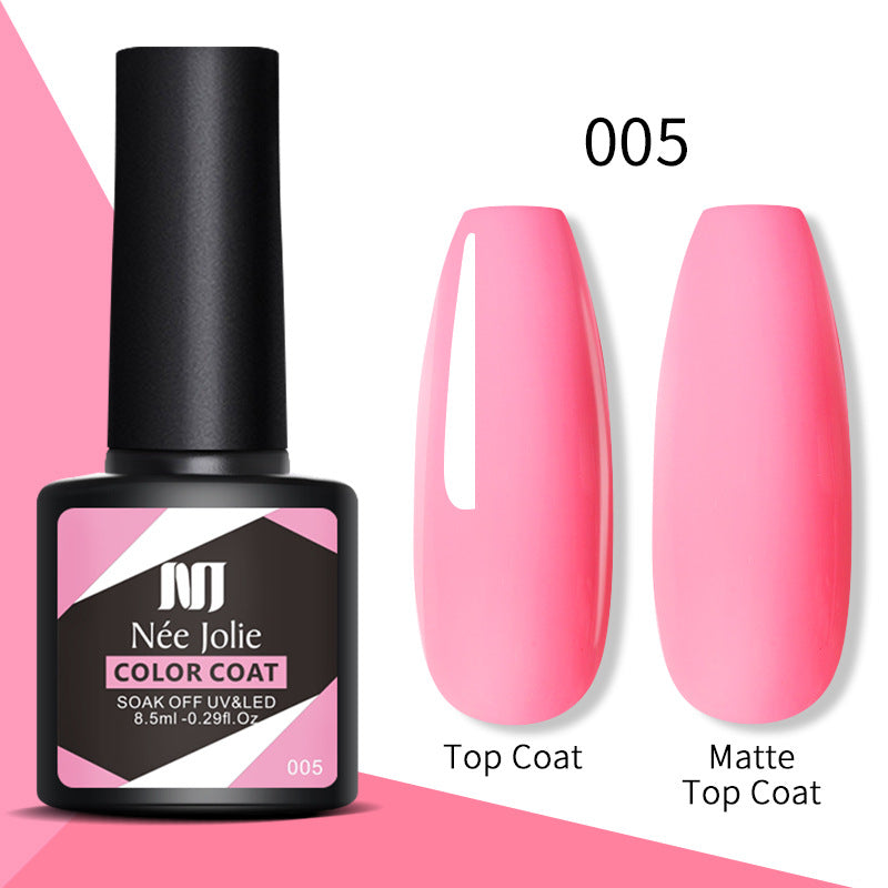 Color coat gel polish 005 with hot pink top coat and matte top coat swatches