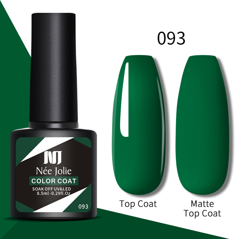Gel nail polish set 093: bottle with glossy top coat and matte top coat nail swatches