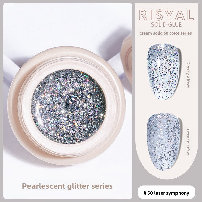 Ice-clear solid nail polish glue gel, laser symphony #50, multicolor glitter