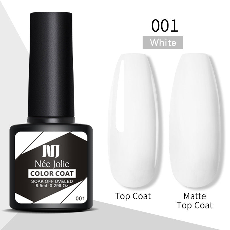 Color coat gel polish 001 White with top coat and matte top coat swatches