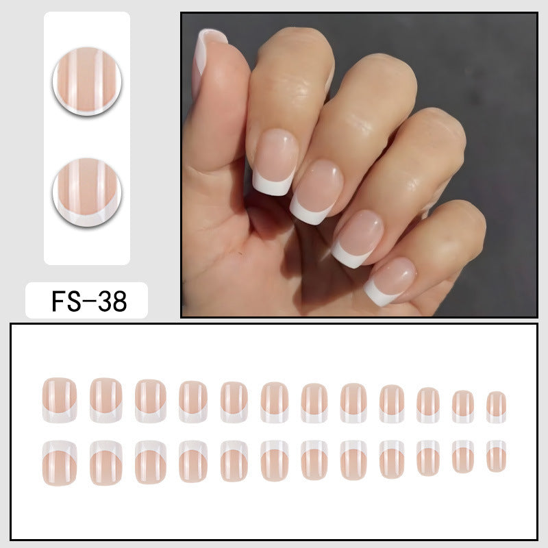 Reusable press-on nails, nude base with bright white tips (FS-38)