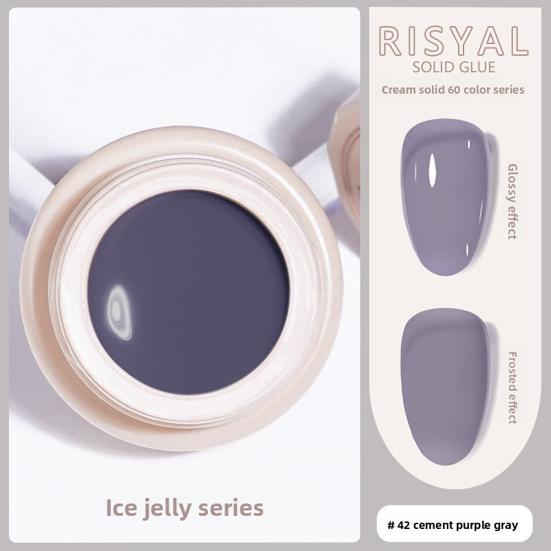 Ice-clear solid nail polish glue gel, cement purple gray #42, glossy finish