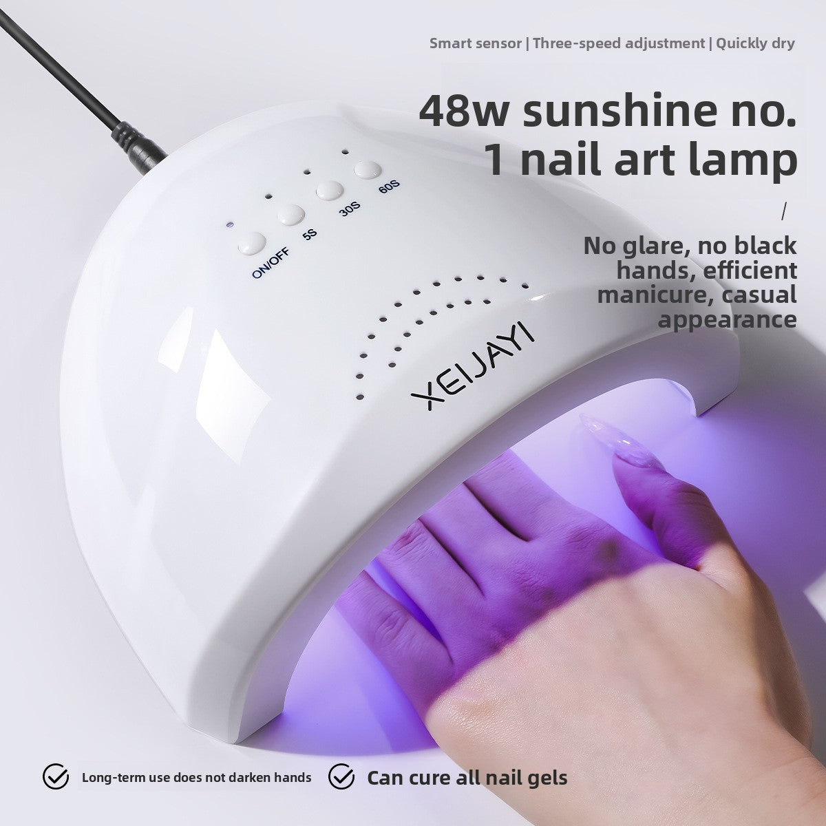 White UV/LED 48W nail lamp with curing LEDs and built-in hand rest