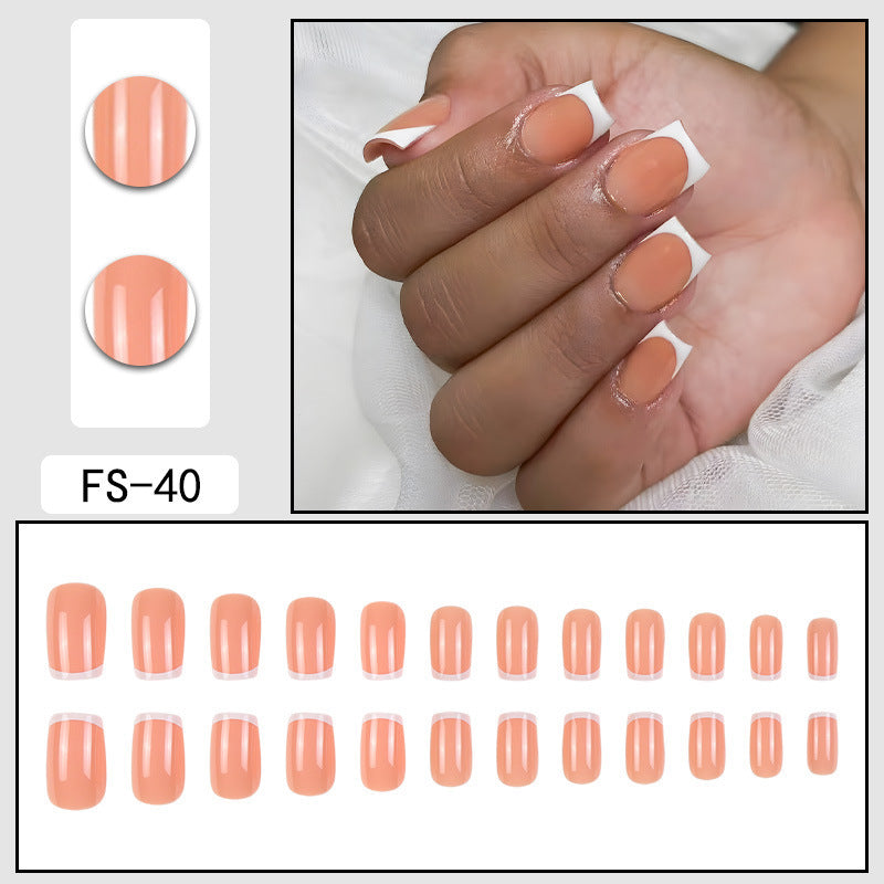 FS-40 press-on nails, glossy peach nude full-cover tips set