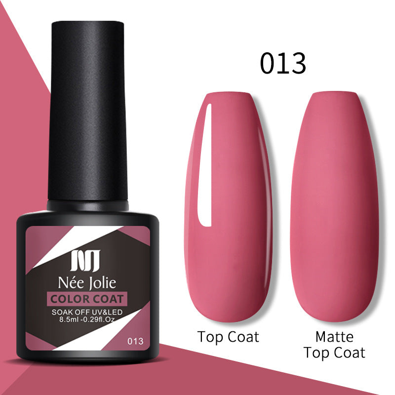 Nail gel color coat set 013: deep pink top coat and matte top coat swatches.