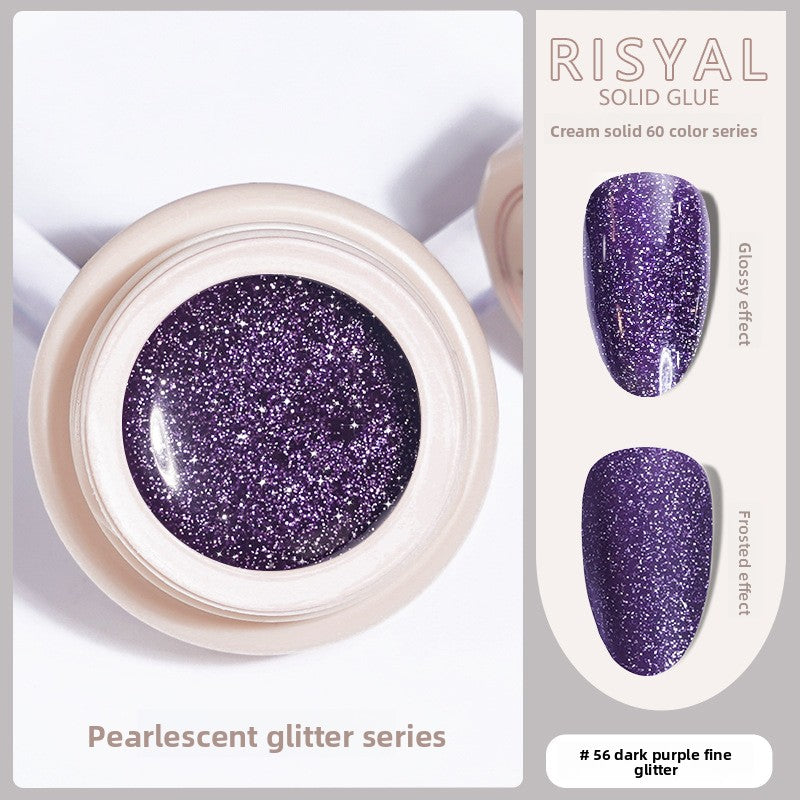 Dark purple fine glitter solid gel polish in a round jar, deep violet with tiny sparkles