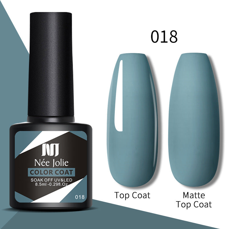 Nail gel color coat 018 teal with top coat and matte top coat swatches