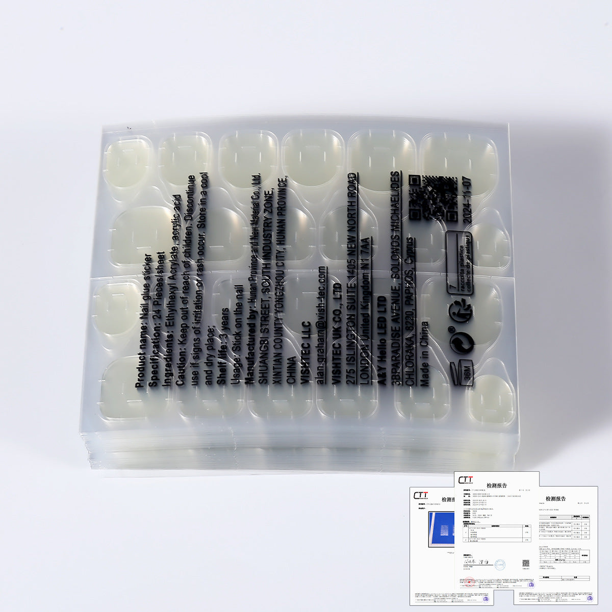 Nail jelly glue kit with pale yellow press-on nails, tools, and organizer tray