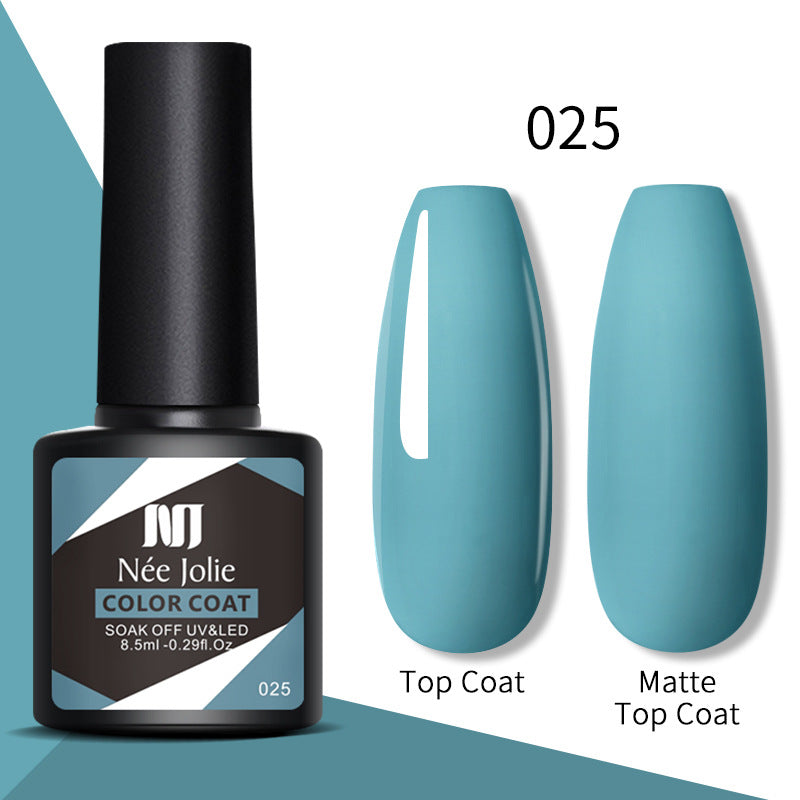 Nail gel color coat 025 light teal with top coat and matte top coat swatches